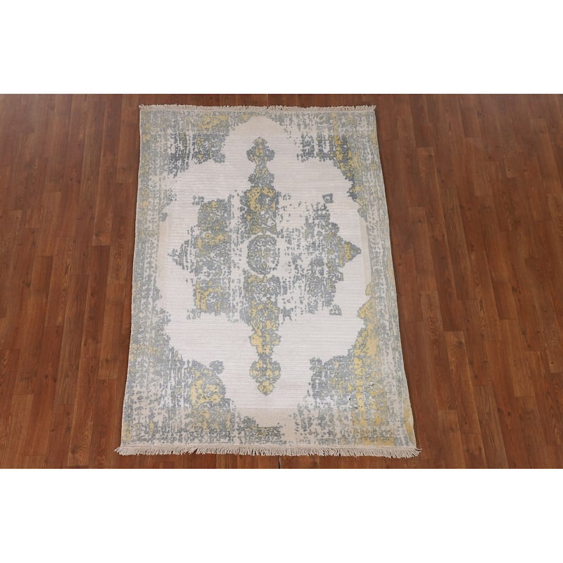 All-Over Abstract Area Rug Handmade Wool Carpet - 3'11"x 5'8"
