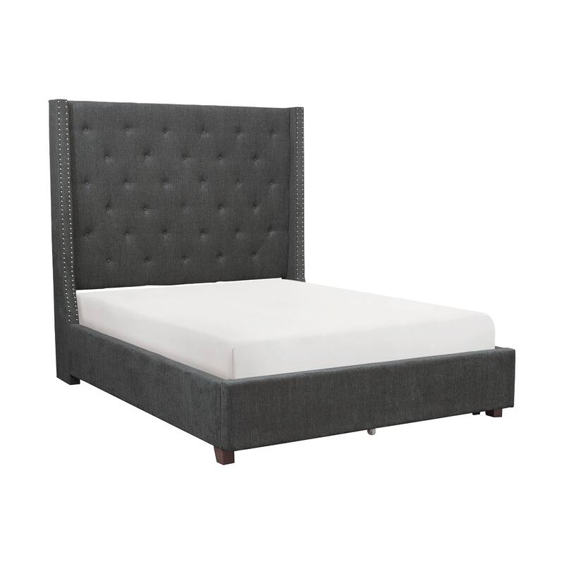 Matt Gray Fabric Upholstered Tufted Storage Platform Bed