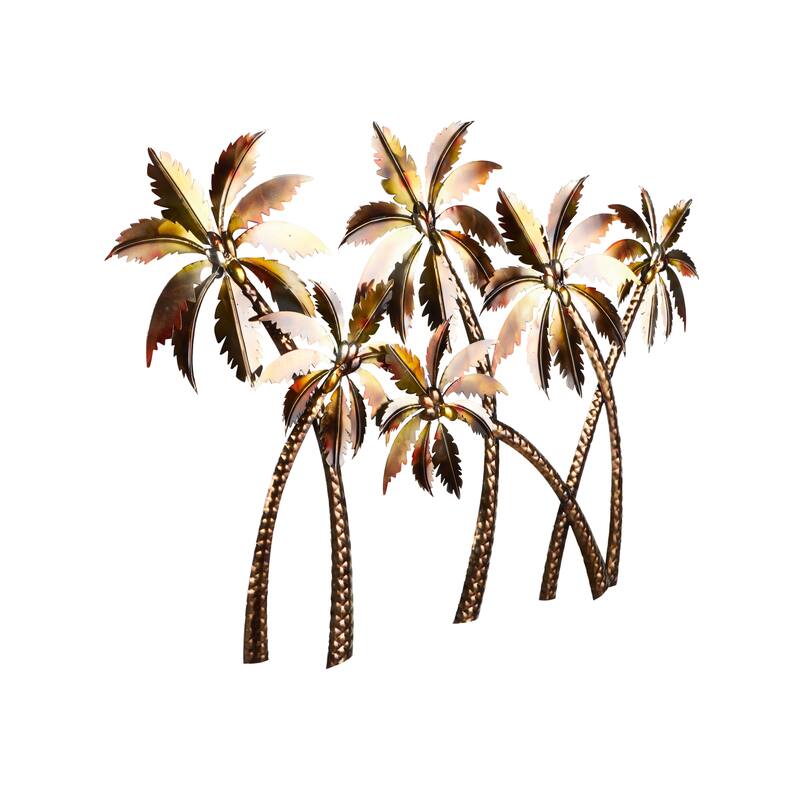 Stainless Steel Metal Tree Slanted Wall Decor with Red and Yellow Accents - Copper - Roche River Decor