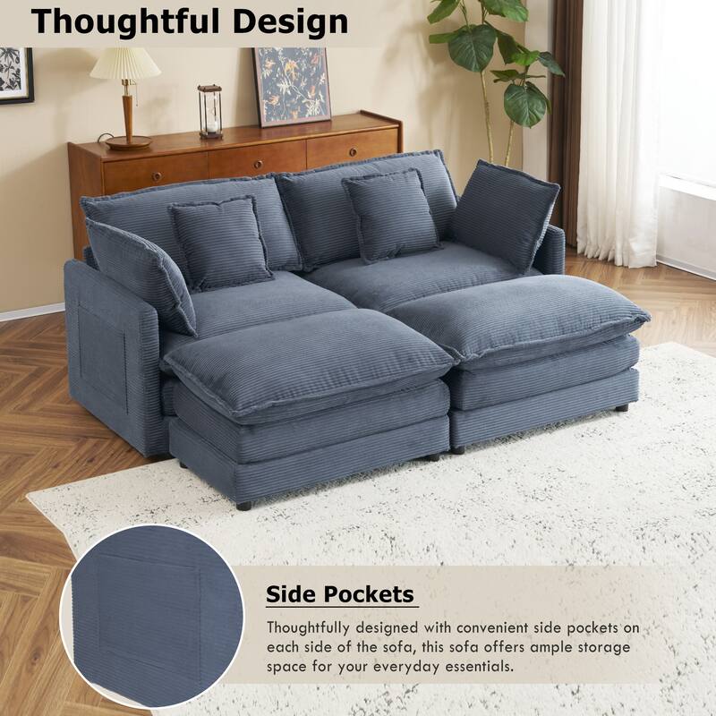 Roomfitters Modern Corduroy L-Shape Sectional Sofa with Side Storage Pockets for Living Room Comfort and Style