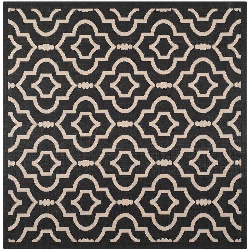 SAFAVIEH Courtyard Rheta Indoor/ Outdoor Waterproof Patio Backyard Rug - 7'1 x 7'1 Square - Black/Beige