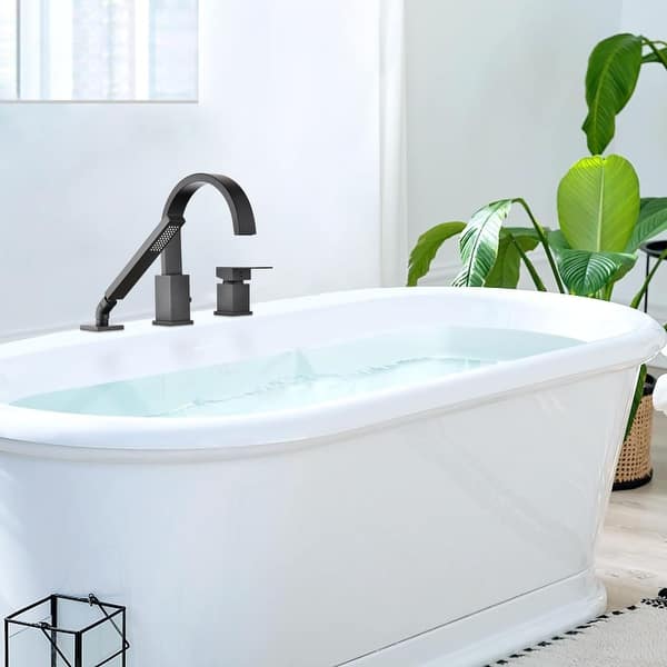 PERLIRIA INC Double-Handle 3-Hole Widespread Roman Tub Faucet Waterfall Tub Filler Deck-Mount in Brushed Nickel K-H8059N PERLIRIA INC Double-Handle 3-Hole Widespread Roman Tub Faucet Waterfall Tub Filler Deck-Mount in Brushed Nickel K-H8059N