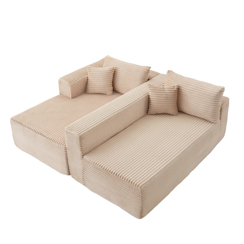 Modular L Shaped Sectional Sofa with Chaise Lounge, Corduroy Upholstered Boneless Sleeper Sofa, Compression Sofa with Deep Seat