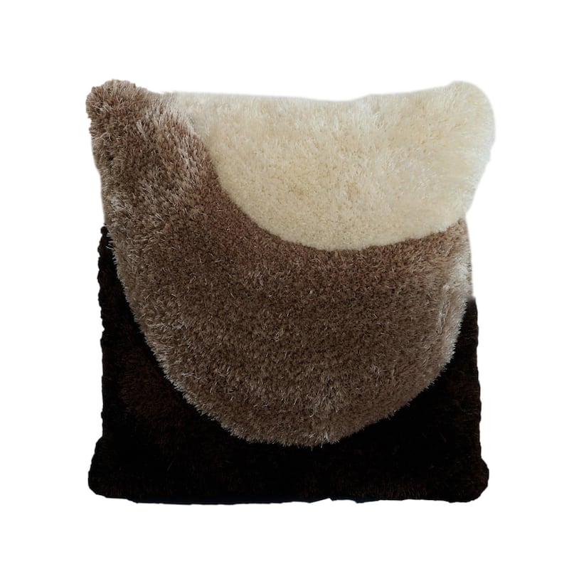 Mateos Shag Collection Abstract Shag Pillow, 20 x 20 - Brown/Beige