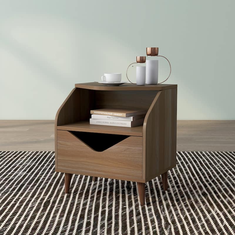 DH BASIC Mid-century Modern 20-inch 1-Shelf and 1-Drawer End Table by Denhour - Honey Walnut