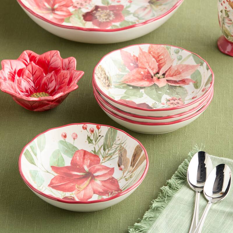 Certifed International Winter Blooms Set of 4 Soup/Cereal Bowls 8" x 2" 4 Assorted Designs - 8 L x 8 W x 2 H