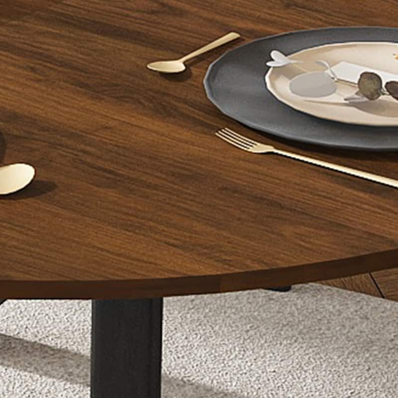 Retractable dining table, round dining table, extendable dining table, 6-person carbon steel base, modern and simple solid wood