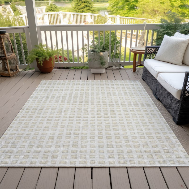 Machine Washable Indoor/ Outdoor Chantille Squared Rug - Ivory - 8' x 10'