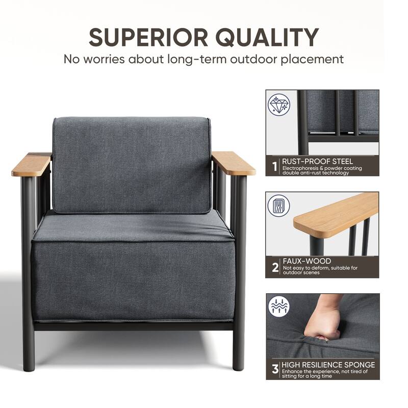 Puffin Metal Outdoor Lounge Chairs with 10-Inch Olefin Cushions (2-Pack)