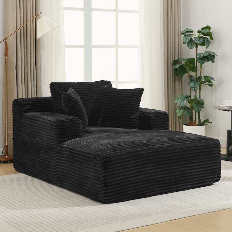 Roomfitters Full-Compressed Chaise Lounge Sleeper Sofa with Removable Pillows Modern Upholstered Couch - Black