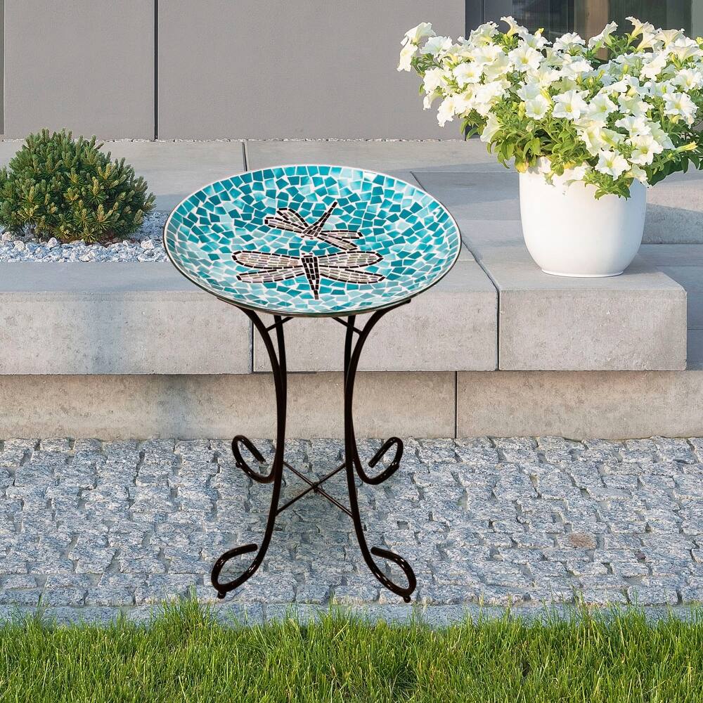 Alpine Corporation 24" Tall Outdoor Glass Birdbath Bowl with Metal Stand