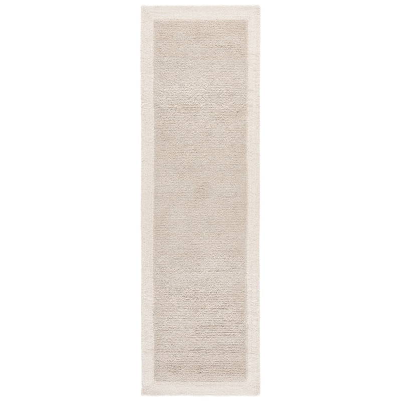 SAFAVIEH Handmade Metro Kleanthi Border Wool Rug - 2'3" x 8' Runner - Light Grey/Ivory