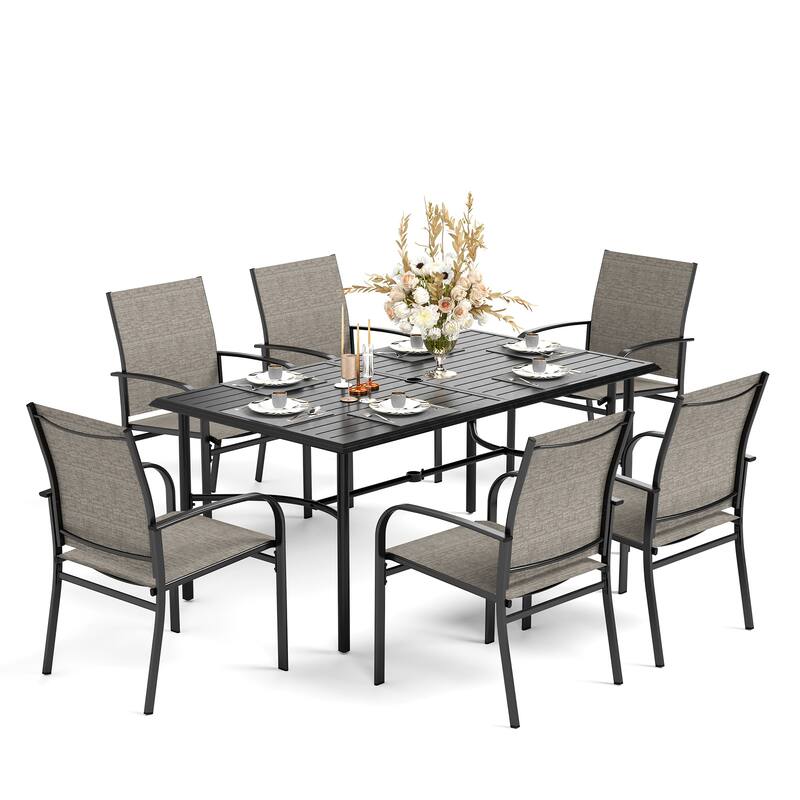 MAISON ARTS 7-Piece Outdoor Dining Set 6 Textilene Chairs and Metal Rectangular Outdoor Dining Table