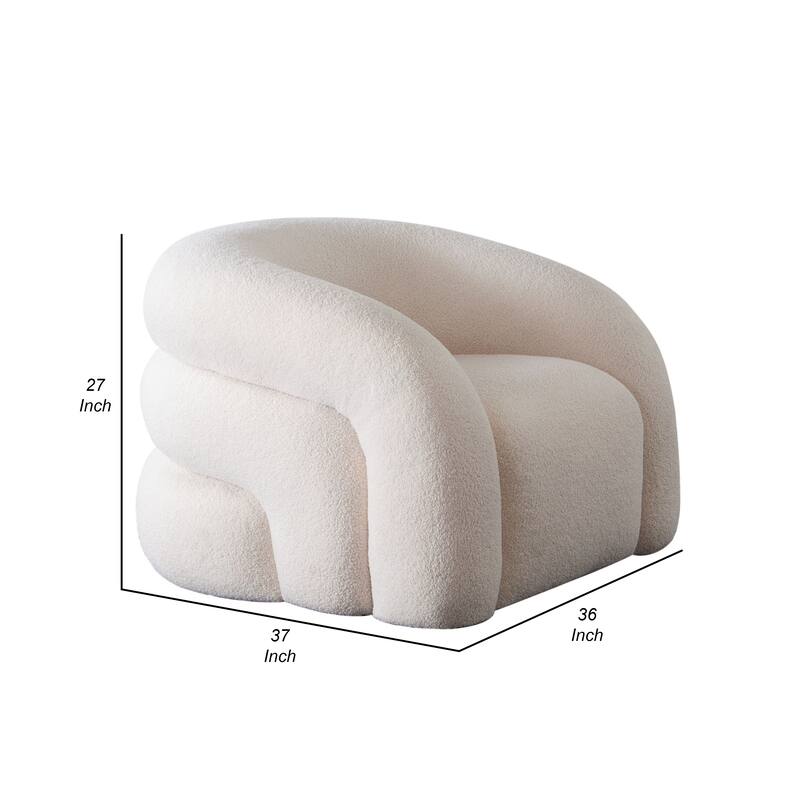 Veny Swivel Accent Chair, Ivory Sherpa Fabric, Curved Barrel Back