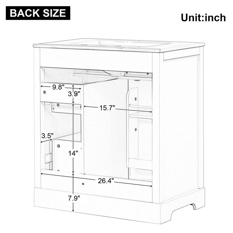 Modern Freestanding Bathroom Vanity with One Cabinet, Two Drawers, and Painted Finish - 30in L