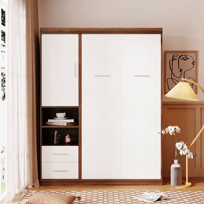 Foldable Wall Bed Twin Size Murphy Bed w/ Cabinet, Drawers and Shelves