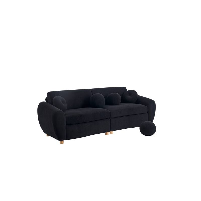 Modern Tufted Chenille Loveseat, Futon Sectional Love Seat Couch, Upholstered Sofa with 2 Pillows & 3 Lumbar Pillows
