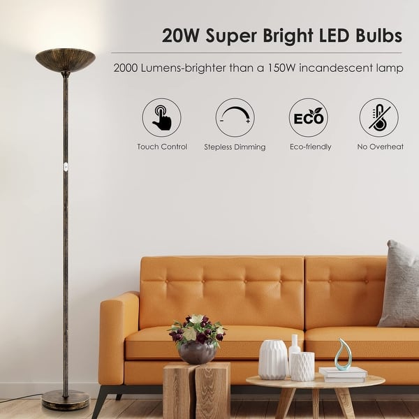 20W 2000LM LED Torchiere Floor Lamp, Stepless Dimmable, Touch Control ...