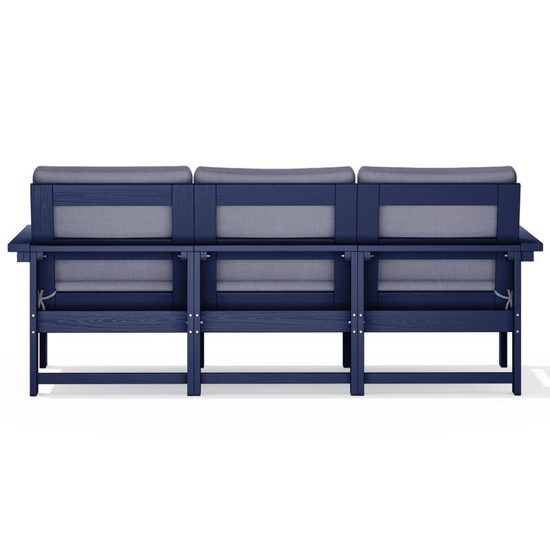Outdoor Patio HDPE 3-Seat Sofa and Coffee Table Set, Removable Cushions Included