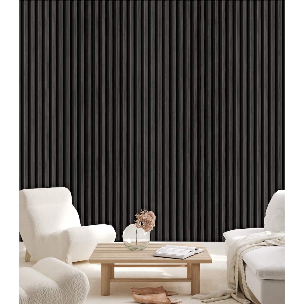Deep Charcoal Vertical Timber Slat Look Embossed Modern Accent Wallpaper - Double Roll