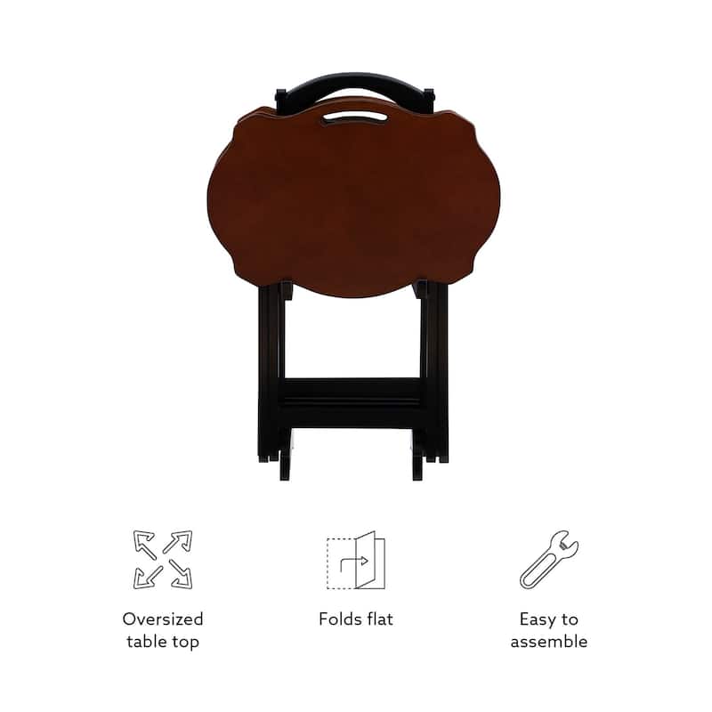 5-Piece Wooden Folding Tray Table Set - 26.25" - Brown and Black