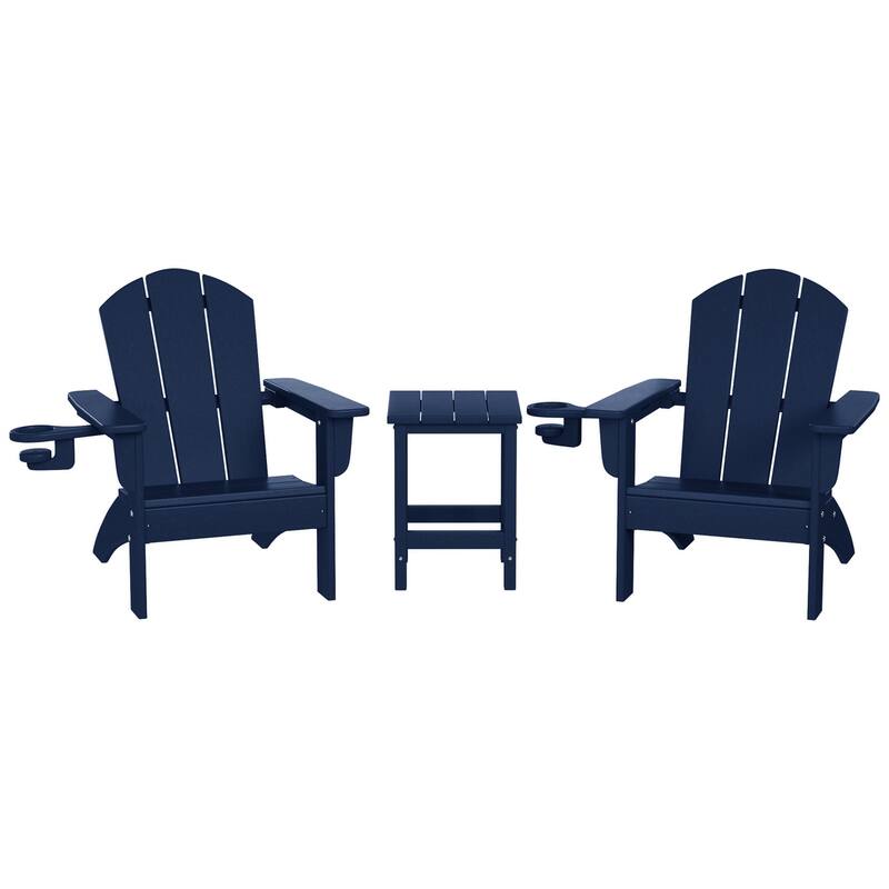 Laguna Kids Outdoor Poly Adirondack Chair with Side Table 3-Piece Set - Navy Blue