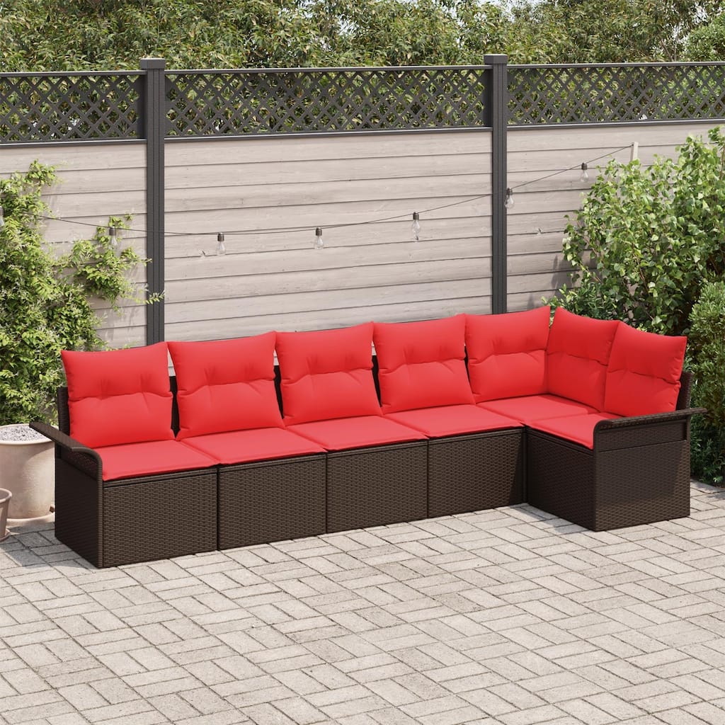 vidaXL 6/7 Garden Sofa Set with Cushions Black/Brown/Grey Poly Rattan - 117.1 x 52.2 x 27.2
