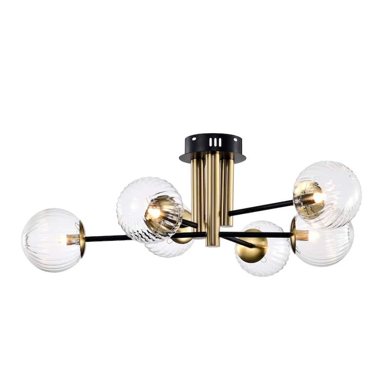 Atlas 32 Inch Globe Clear Glass Semi Flush Mount 6 Light - N/A