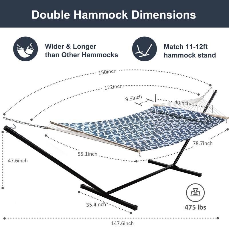 Outdoor Portable Double Hammock with Stand&Pillow Max 475 lbs Capacity