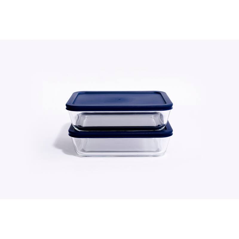 Dura Living Glass Food Containers - 6.55 Cup Rectangular Set - Microwave, Oven, & Dishwasher Safe, BPA-Free Lids - 4 Piece Set (2 Containers + 2 Lids) - Blue