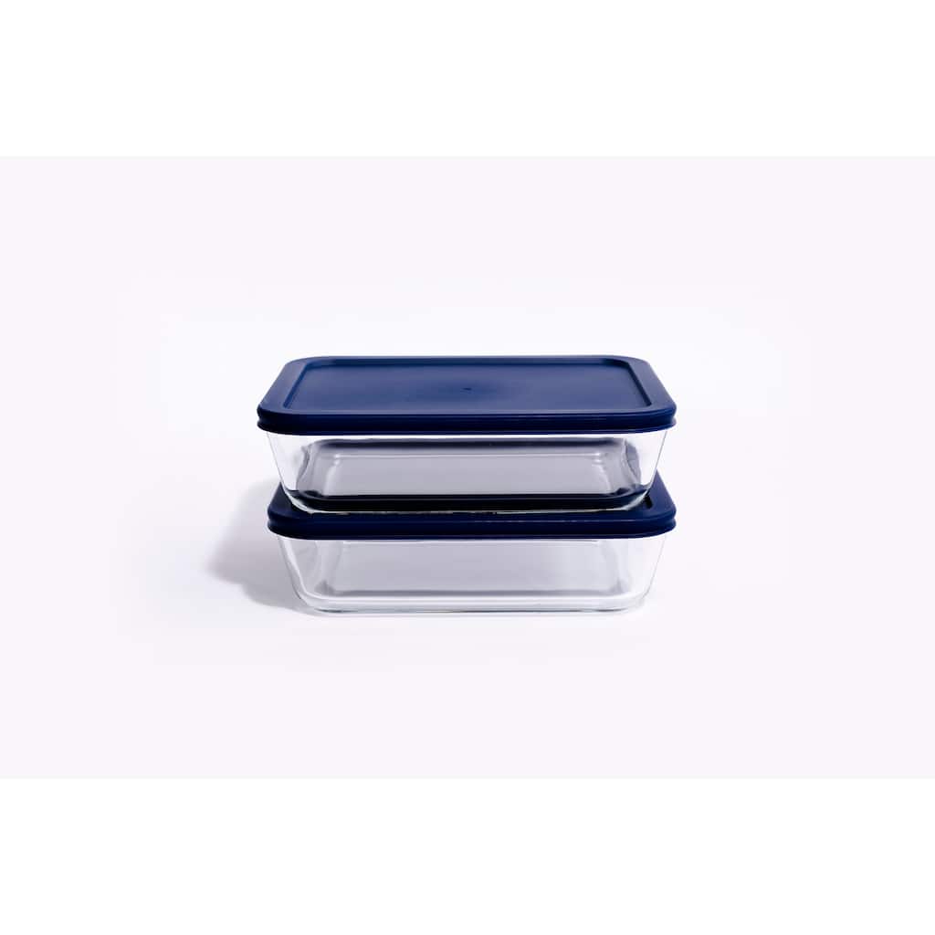 Dura Living Glass Food Containers - 6.55 Cup Rectangular Set - Microwave, Oven, & Dishwasher Safe, BPA-Free Lids