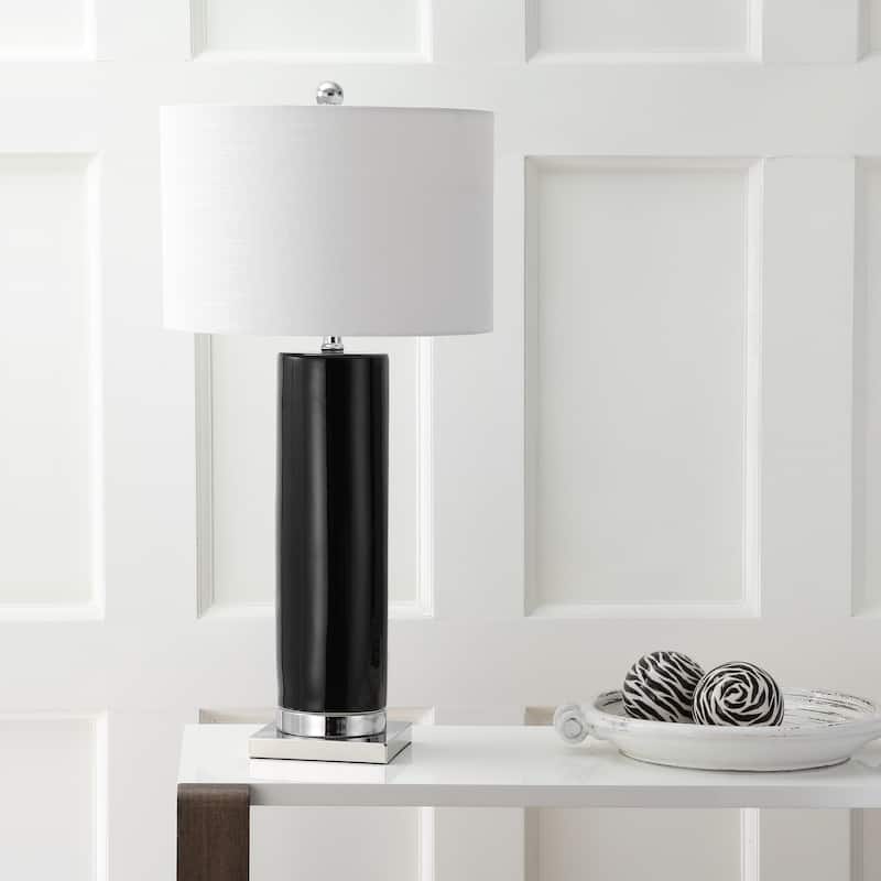 Juliana 31.5" Ceramic LED Table Lamp, White/Chrome by JONATHAN Y