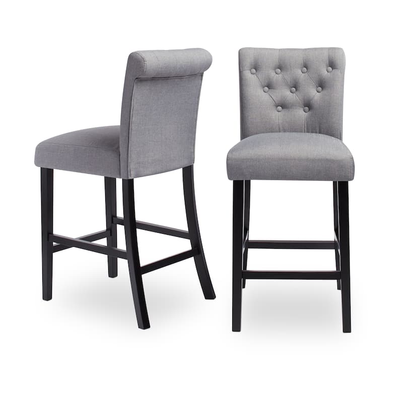 Sopri Upholstered Rolled Back Tufted Counter Chairs (Set of 2) - Grey
