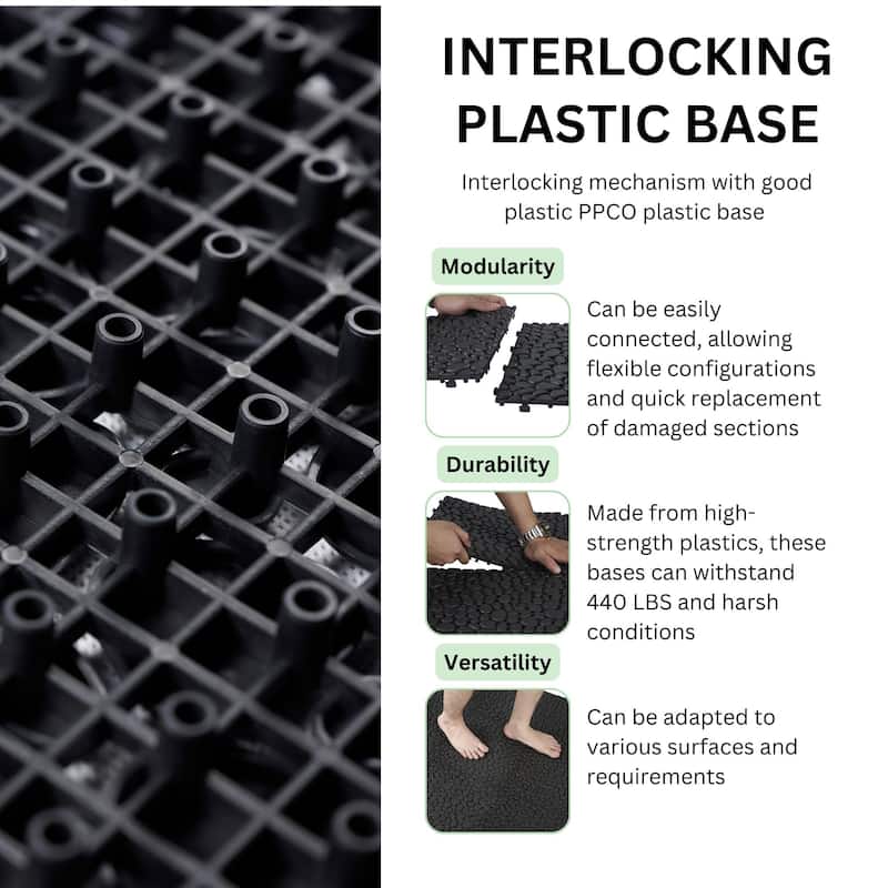 12 x 12 Inch Interlocking Deck Tiles Plastic Waterproof for Bathroom Shower Balcony Porch Pebble Stone Pattern（12 Pack）