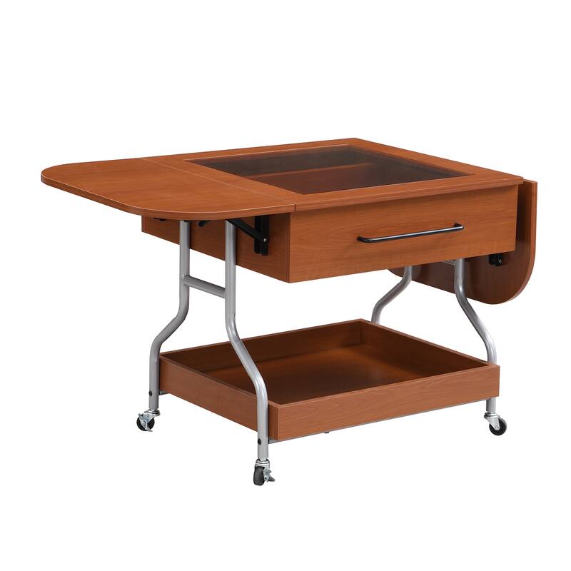 Modern Extended Coffee Table with Wheels, Folding Coffee Table with 1 drawer and 2-Tier Storage for Living Room