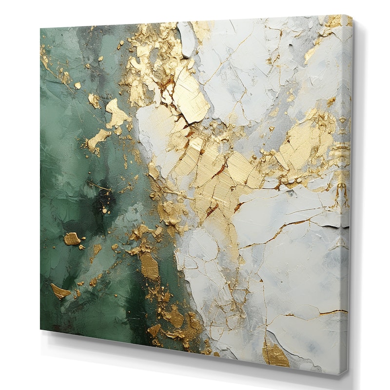 Designart "Gold And Green Paint Fusion" Abstract Wall Art