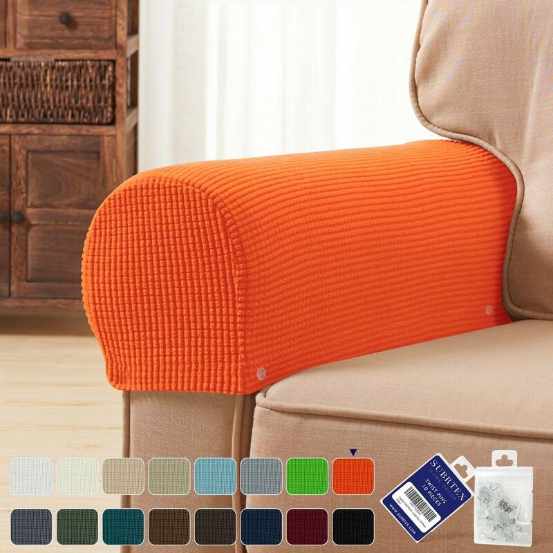 Subrtex Stretch Armrest Cover Strip furniture Cover with Twist Pins - Orange