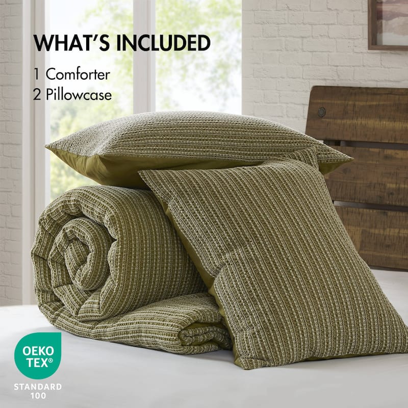 GDF Studio - Rowena Waffle Washed Cotton 3-Piece Comforter Set with Soft Textured Design