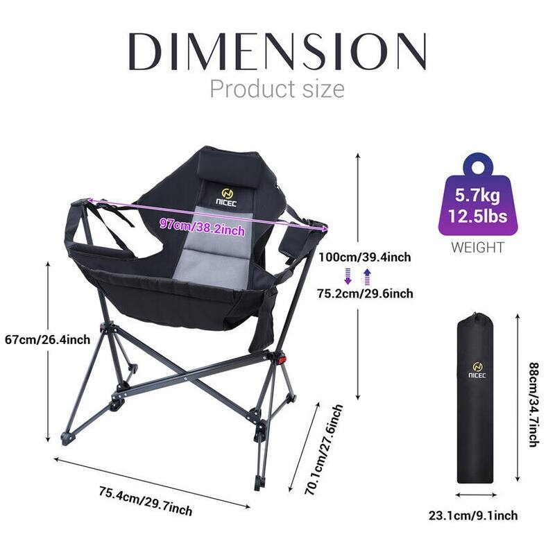 Hammock Camping Chair, Swing Chair, Folding Rocking Chair, Camping Chair, High Back with Stand, Cup Holder, Heavy Duty