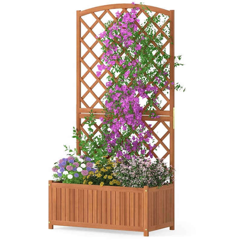 Costway 1/2 PCS 63” Wood Planter Container with Diamond Trellis, - Natural - 1 PCS