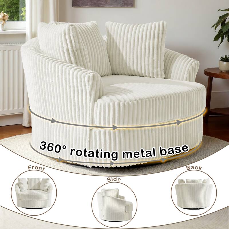 Oversized 43" W Plush Corduroy Recessed Arm Swivel Barrel Chair