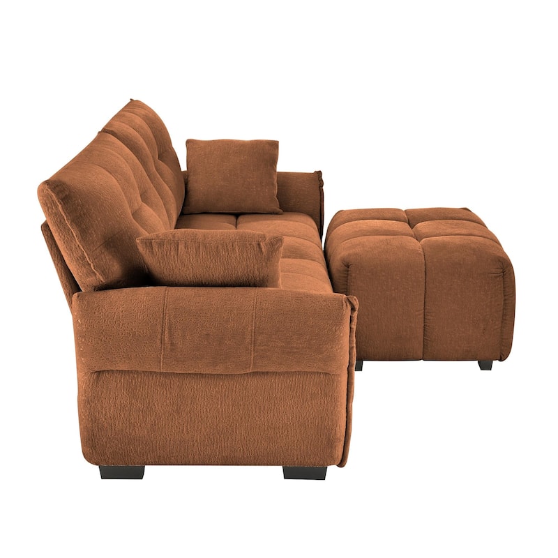 78.7" Chenille 2-Seater Sofa with Ottoman, Minimalist Design and High-Resilience Cushions