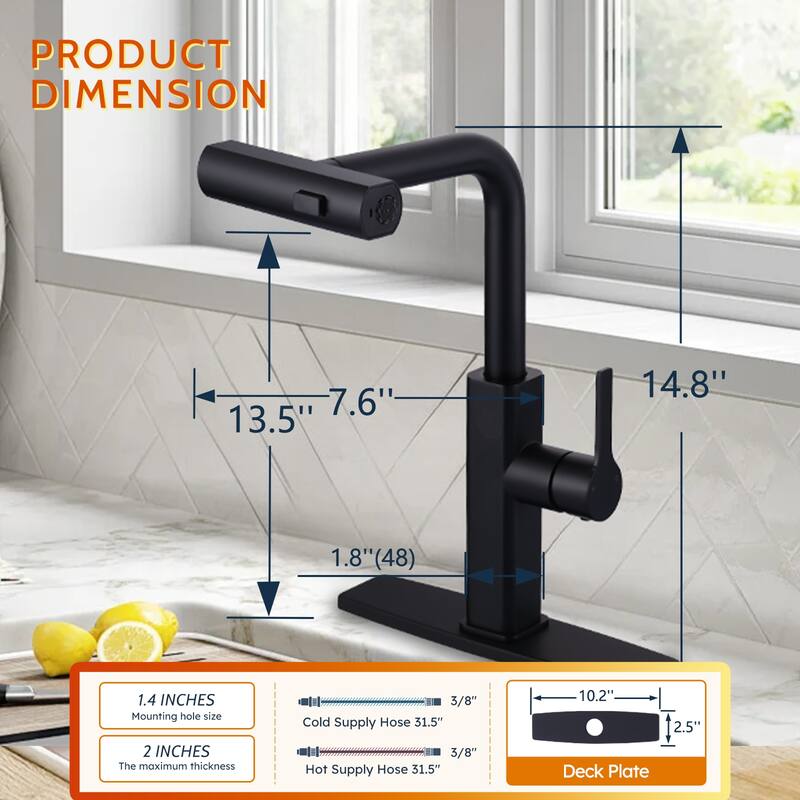 WOWOW Single Handle Pull Out Sprayer Kitchen Faucet with 3-Mode Advanced Spray