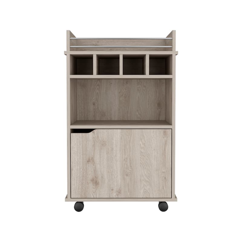Phoenix Bar cart with 2 Open Shelves 4 Cubbies and Cabinet - Beige