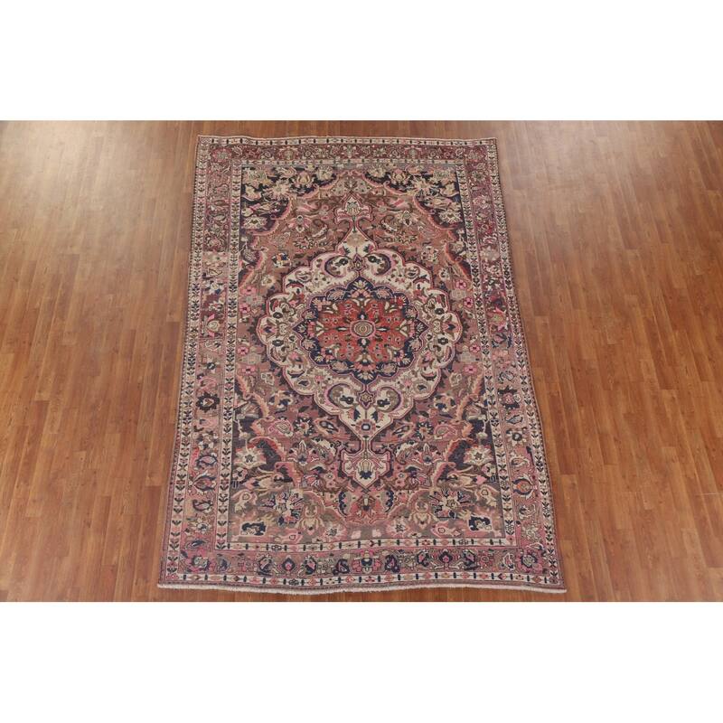 Geometric Bakhtiari Persian Vintage Area Rug Hand-knotted Wool Carpet - 6'8" x 10'0"