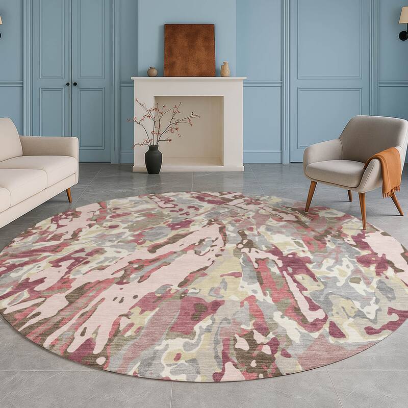 Machine Washable Indoor/ Outdoor Brushstrokes Chantille Rug