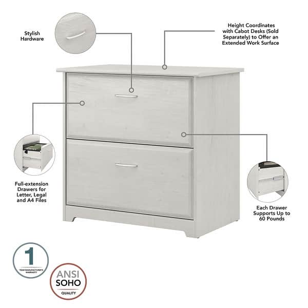 dimension image slide 2 of 12, Cabot 60W L-Desk with Hutch, Cabinet and Bookcase by Bush Furniture