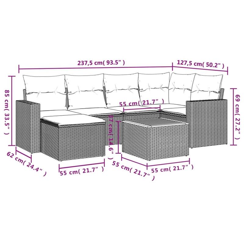vidaXL Garden Sofa Set Black, Cream White - 24.4 x 25.8 x 27.2