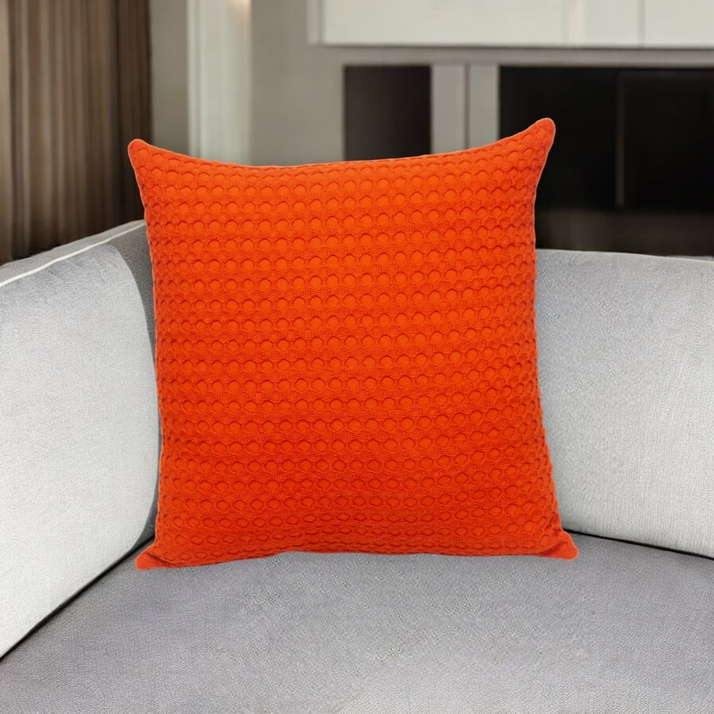 HomeRoots 20" Orange Cotton Throw Pillow With Texture