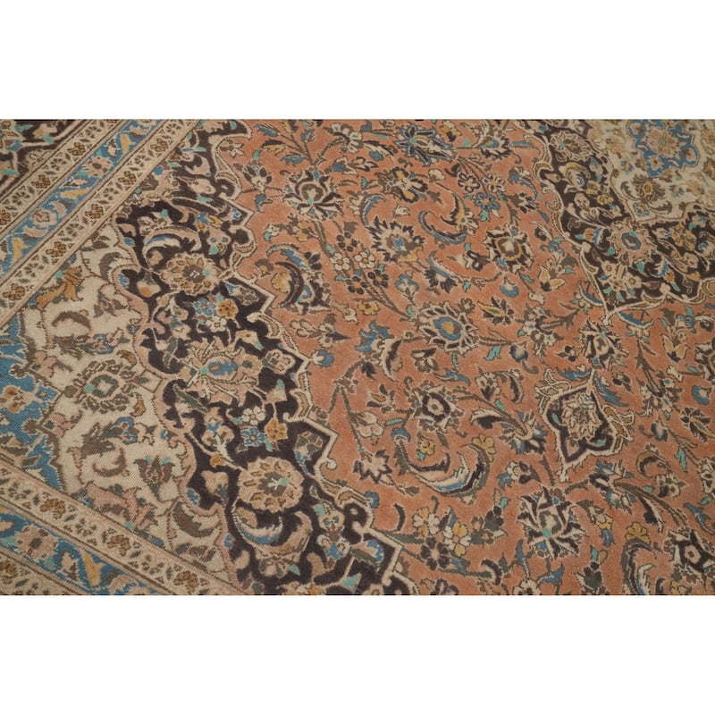 Hand Knotted Oriental 100% Wool Carpet Traditional Floral Oranges & Rust Kashan Area Rug - 12' 11'' X 9' 6''
